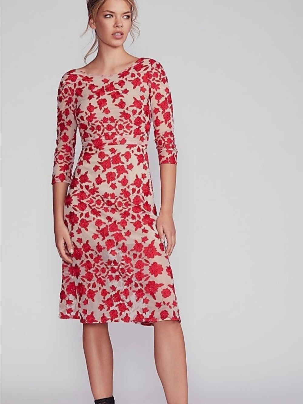 For Love & Lemons x Free People NWT San Marcos red lace sheer midi dress